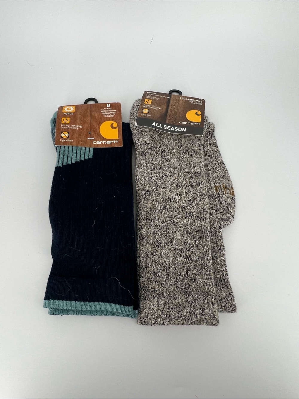 Carhartt Men’s Crew Socks — Black with Teal Trim & Heather Gray Pair